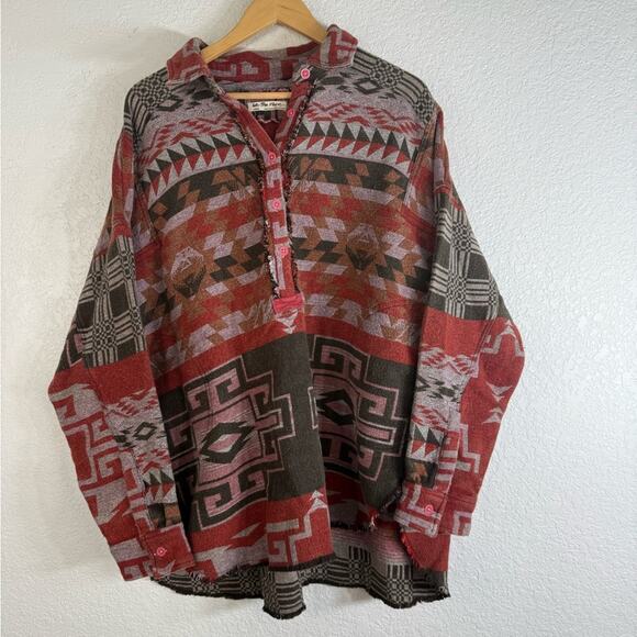 We The Free Tops - NWT Free People We The Free Arizona Sky Pullover in Crimson Aztec Large Boho